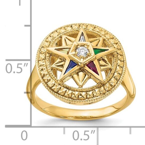 Stylish 14k Yellow Gold Eastern Star Masonic Ring for Women - Picture 6 of 7